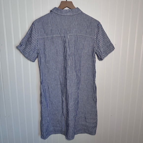 Tahari 100% Linen Blue & White Short Sleeve Button Down Shirt Dress Size Medium - Picture 6 of 11
